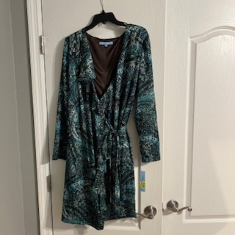Antonio Melani Women's Ruffle Paisley Wrap Long Sleeve Dress With Tie Belt 12